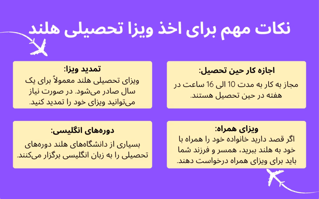 نکات مهم ویزا تحصیلی هلند